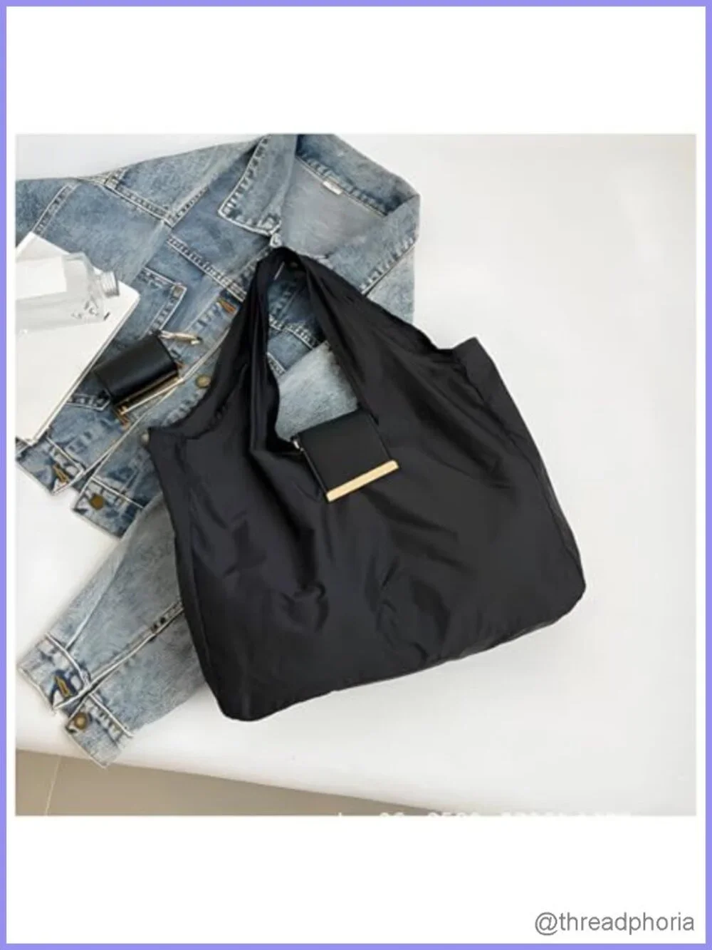 Foldable Reusable Shopping Bag Keychain Faux Leather Pouch Tote for Travel